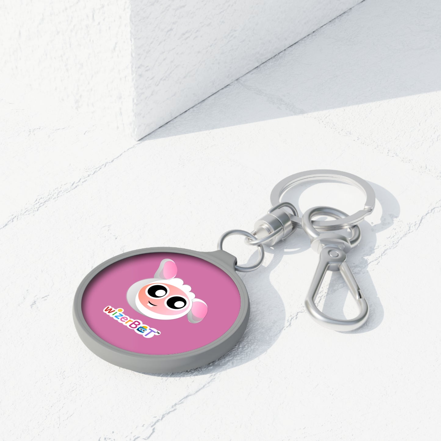 Cute Pink Mascot Keyring Tag — WizerBot Lamb Logo Keychain