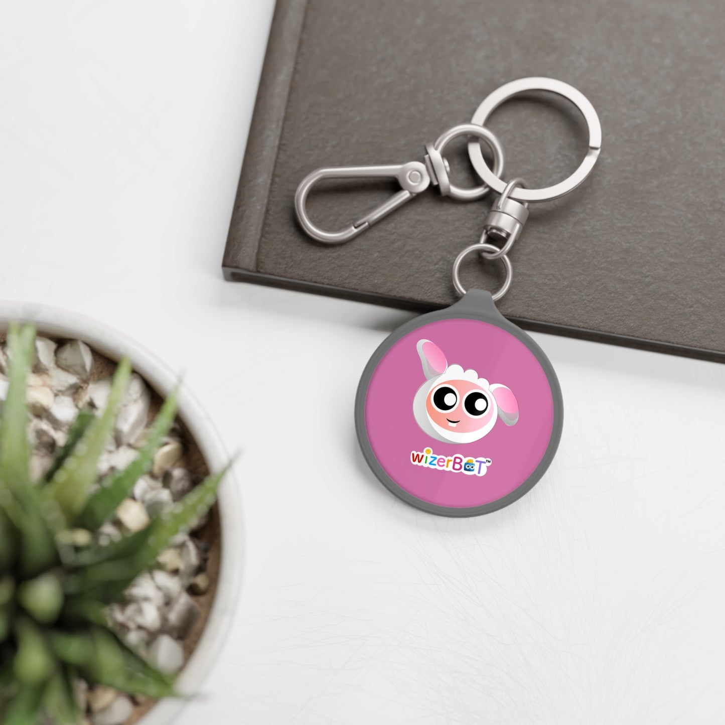 Cute Pink Mascot Keyring Tag — WizerBot Lamb Logo Keychain